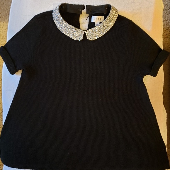 Elle Sweaters - Elle Black Sweater bejeweled collar